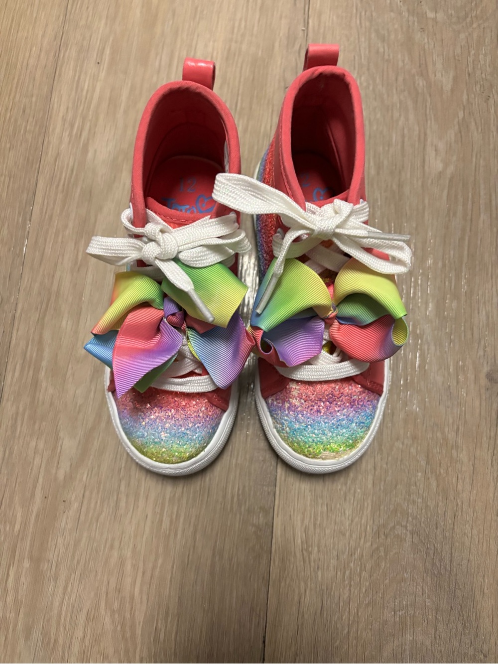 Kids Pink Rainbow Glitter Sneaker with Multi-Color Bow